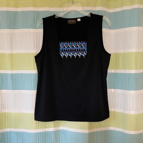 Bob Mackie Square Neck Embroidered Sleeveless Blouse Art to Wear Sz Medium - Picture 8 of 8